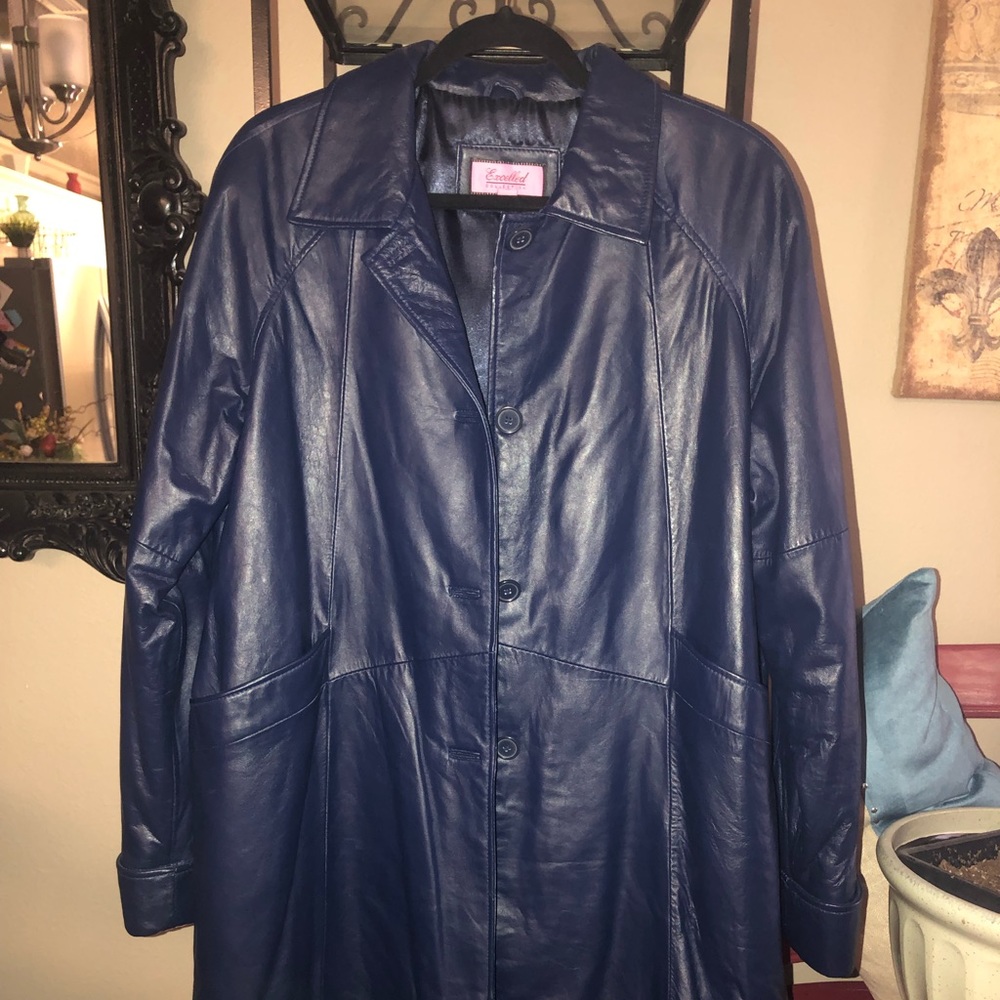 Navy faux leather coat